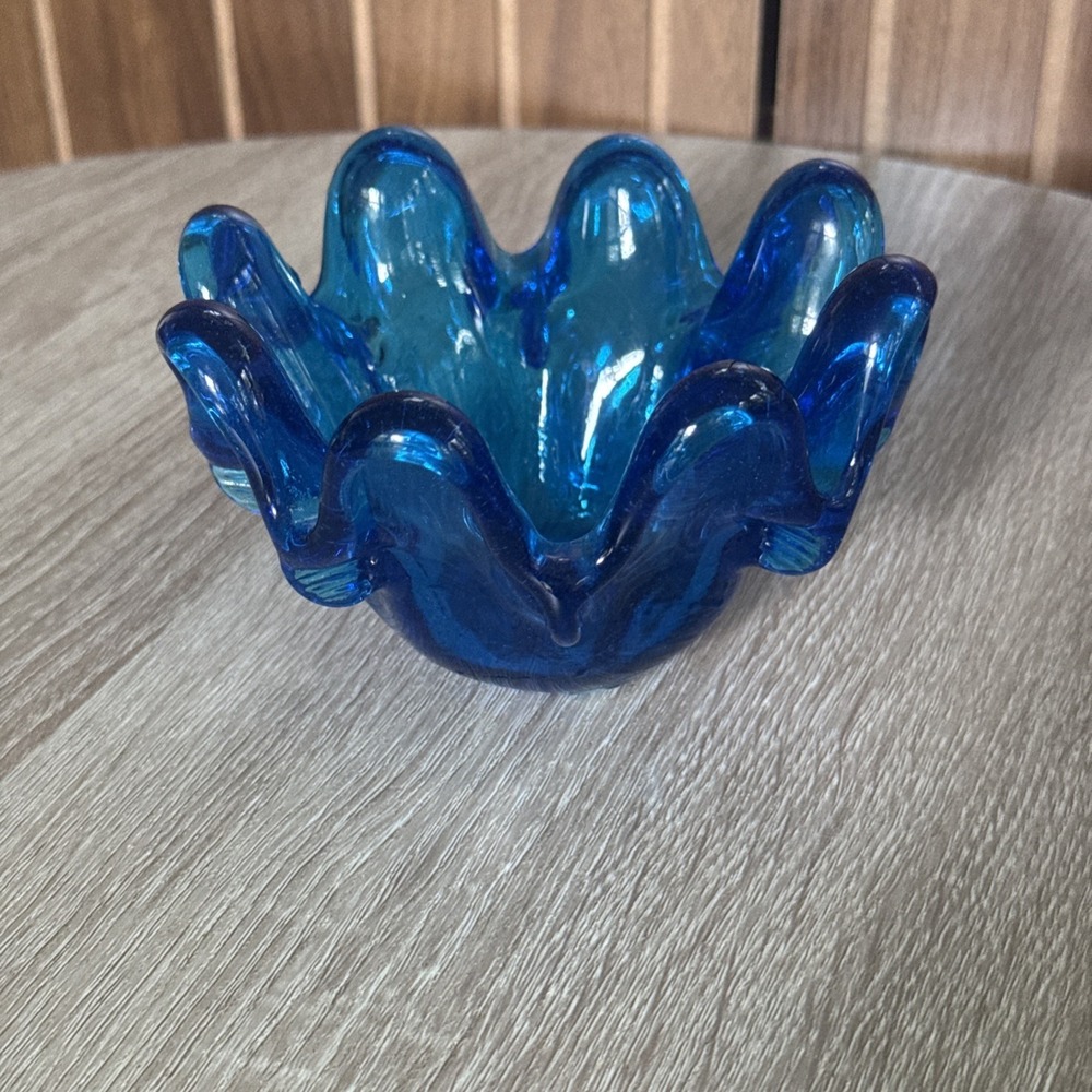 Mid Century Vintage Italian Hand Blown Murano Blue Art Swung Glass